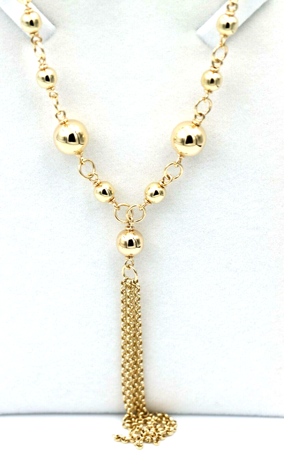 Kaedesigns 9ct 375 Solid Yellow, Rose or White Gold Ball chain 55cm Belcher Curb link Necklace with tassels Chain