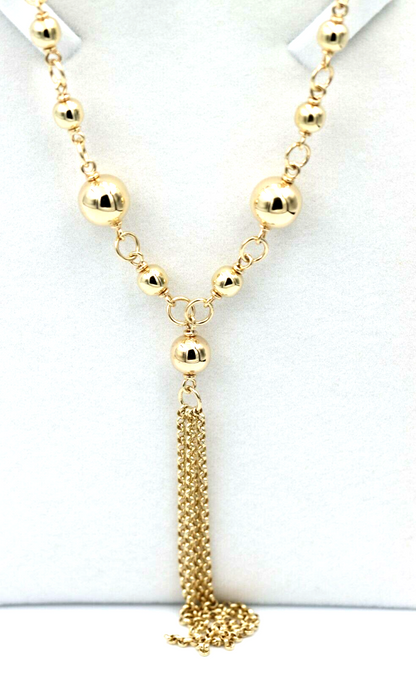 Kaedesigns 9ct 375 Solid Yellow, Rose or White Gold Ball chain 55cm Belcher Curb link Necklace with tassels Chain