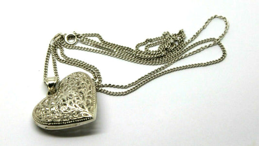 Sterling Silver 925 Huge Filigree Heart Pendant + 70cm Chain