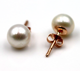 Genuine 9ct Yellow, Rose or White Gold White Button 8mm Freshwater Pearl Stud Earrings