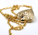 Genuine 9ct Yellow Gold Solid Large Filigree Heart Pendant & Necklace -Free express post in Australia