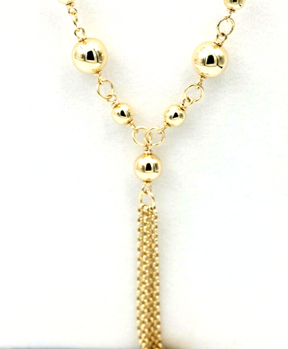 Kaedesigns 9ct 375 Solid Yellow, Rose or White Gold Ball chain 55cm Belcher Curb link Necklace with tassels Chain