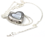 Sterling Silver Mother of Pearl Heart Pendant Locket for 2 pictures + Necklace - Free Post