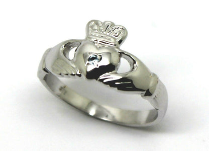 Genuine Sterling Silver 925 Aquamarine (Birthstone Of March) Claddagh Ring - Choose your size