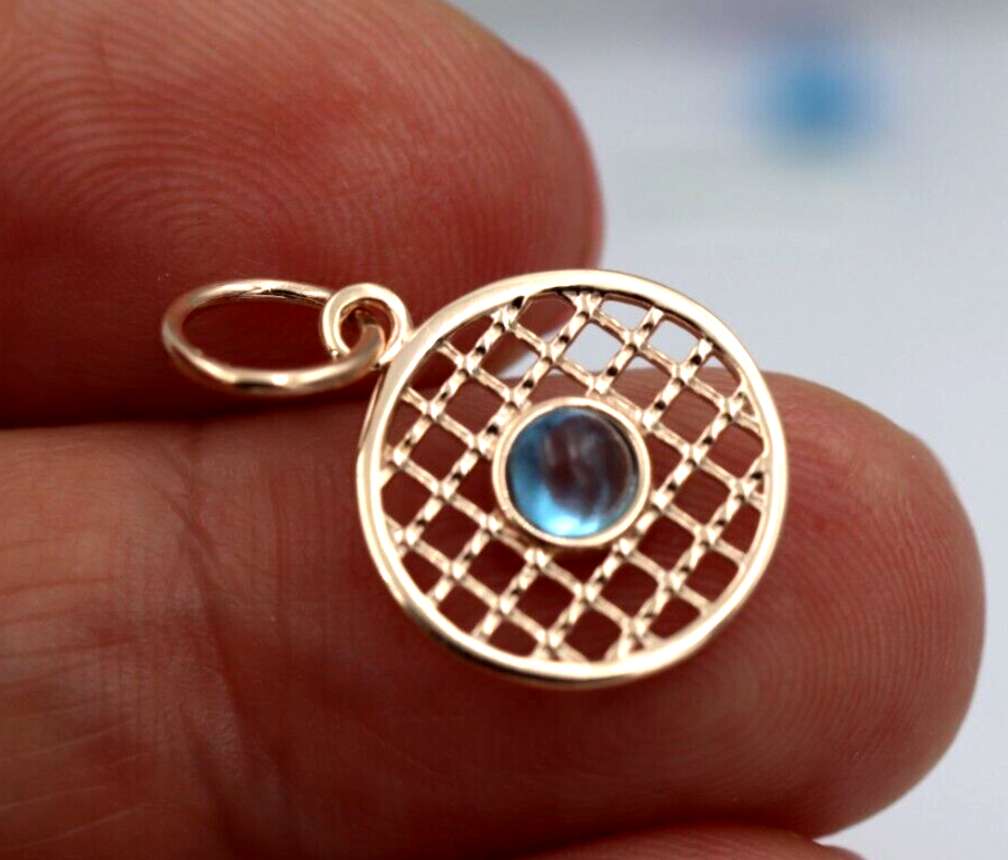 9ct Genuine Yellow, Rose or White Gold 13.5mm Cabochon Topaz Filigree disc round circle pendant