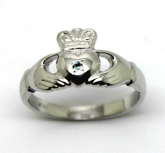 Genuine Sterling Silver 925 Aquamarine (Birthstone Of March) Claddagh Ring