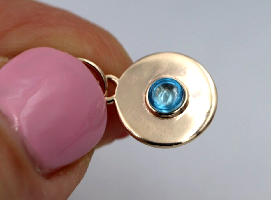 Genuine 9ct Genuine Yellow, Rose or White Gold 12mm Cabochon Topaz disc round circle pendant