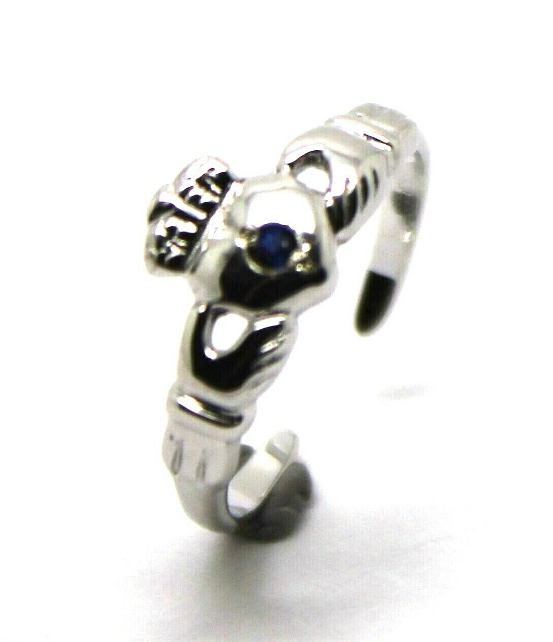 Genuine 9ct White Gold Irish Claddagh Blue Sapphire Toe Ring