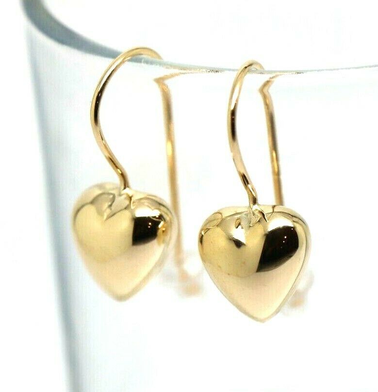 Kaedesigns New 9ct 9k Yellow, Rose or White Gold Dangle Puffed Heart Long Hooks Earrings