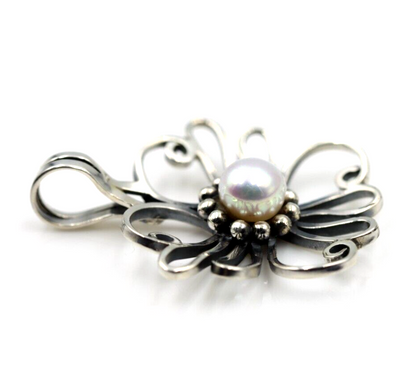 Genuine Sterling Silver Freshwater Pearl Flower Pendant