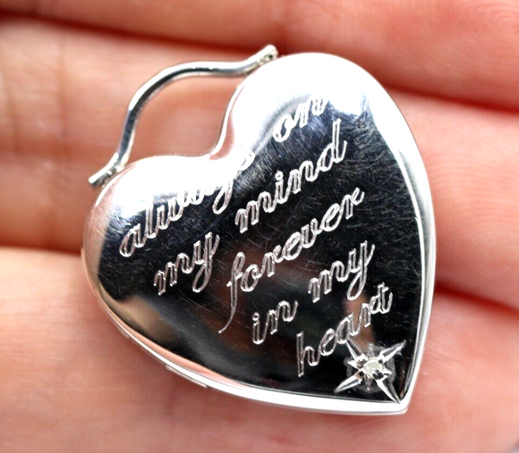 Sterling Silver Oval Diamond Engraved Heart Locket for 2 pictures - Free Post