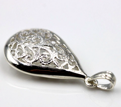 Genuine Sterling Silver 925 Medium Teardrop Filigree Pendant