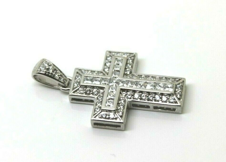 Cubic Zirconia 925 Genuine Sterling Silver Huge Cross Pendant