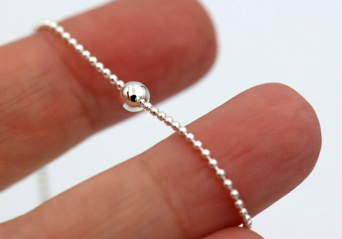 Sterling Silver 925 Thin 1.2mm and 4mm ball bracelet 19cm long