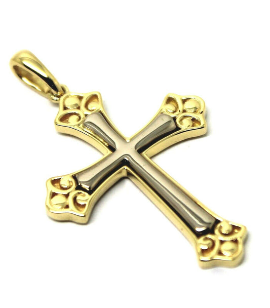 Genuine 18ct 18kt 750 Yellow & White Gold Two Tone Byzantine Cross Pendant 521