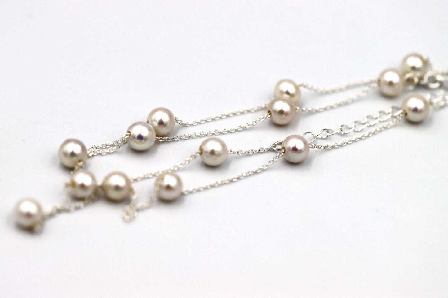 Genuine Sterling Silver Freshwater Cultured Pearl Necklace - 42cm + 5cm Extender