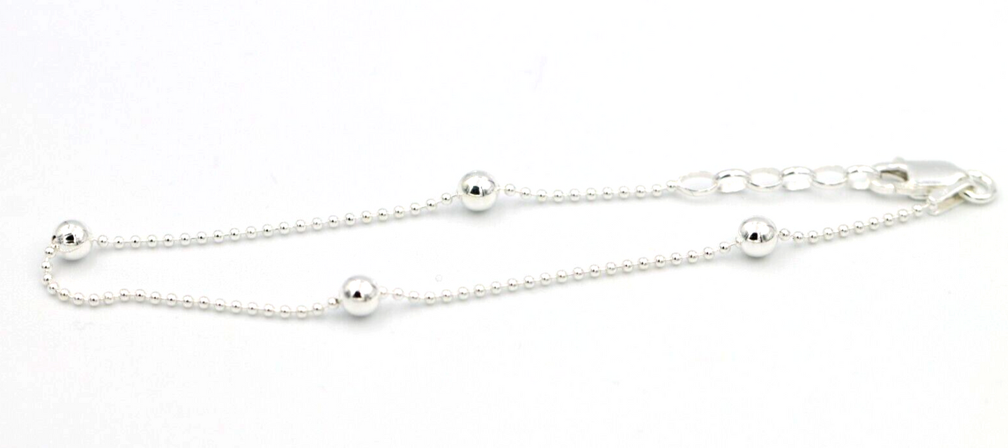 Sterling Silver 925 Thin 1.2mm and 4mm ball bracelet 19cm long