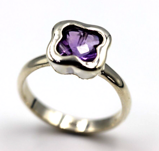 Size N Genuine Sterling Silver Purple Amethyst Clover Ring