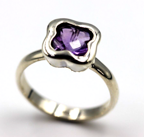 Size N Genuine Sterling Silver Purple Amethyst Clover Ring -Free express post