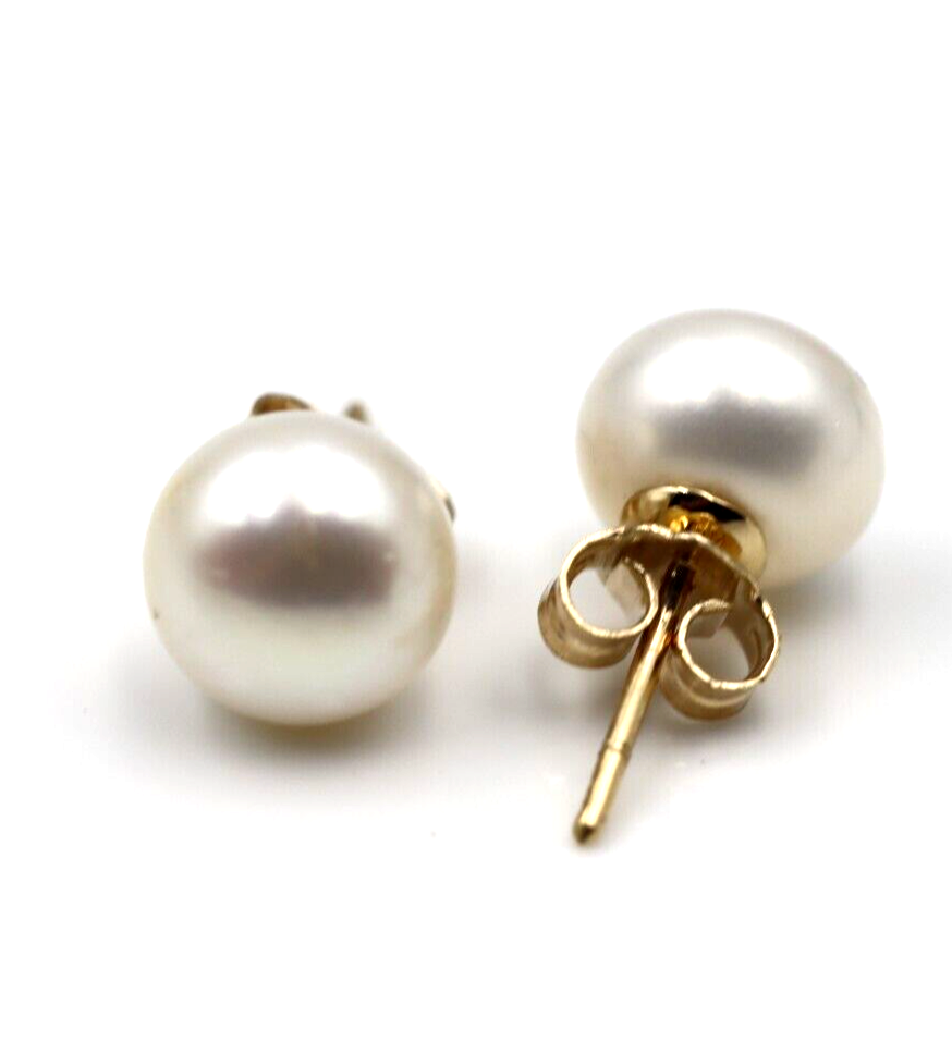 Genuine 9ct Yellow, Rose or White Gold White Button 10mm Freshwater Pearl Stud Earrings