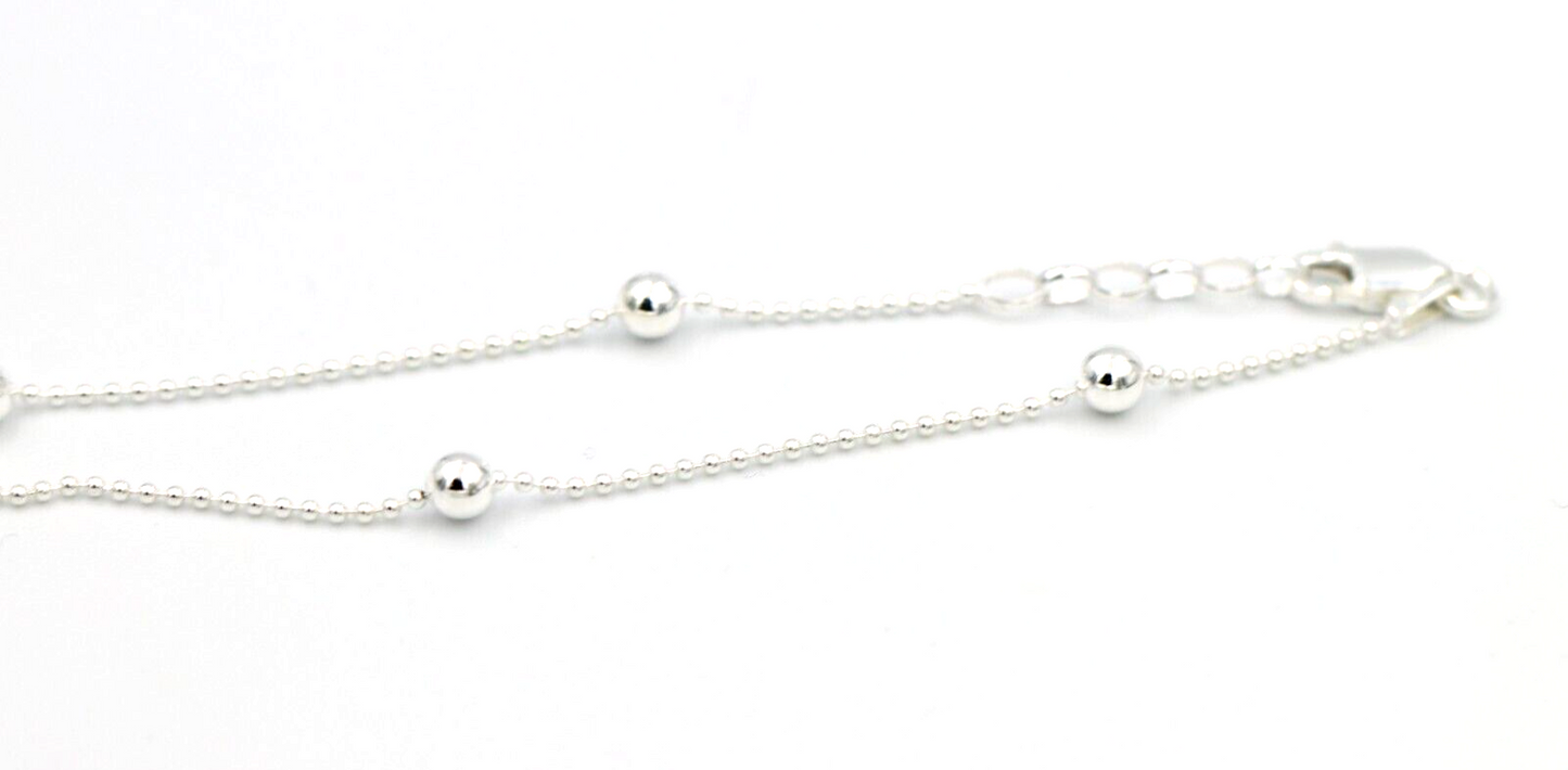 Sterling Silver 925 Thin 1.2mm and 4mm ball bracelet 19cm long