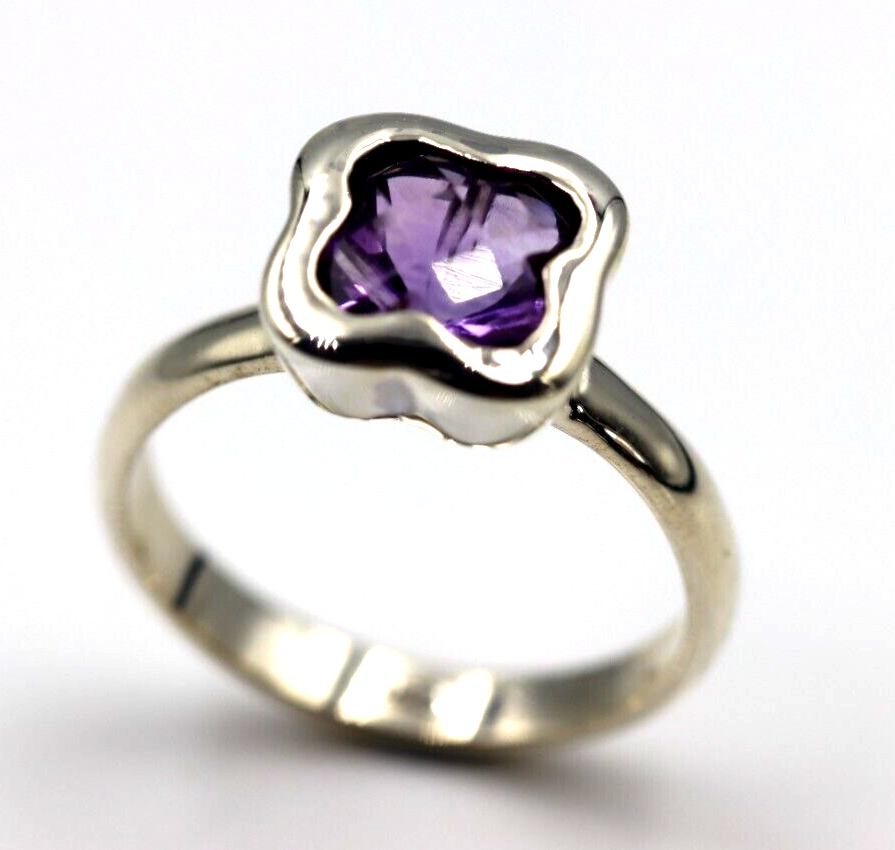 Size P Genuine Sterling Silver Purple Amethyst Clover Ring