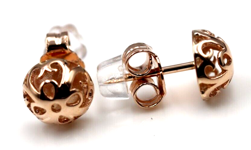 Genuine 9ct Yellow, Rose or White Gold 8mm Filigree Stud Half Ball Earring