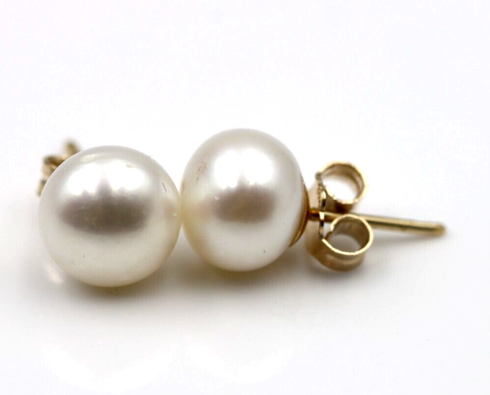 Genuine 9ct Yellow, Rose or White Gold White Button 10mm Freshwater Pearl Stud Earrings