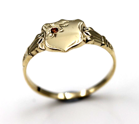 Size K 9ct Small Yellow, Rose or White Gold Garnet (Birthstone For January) Shield Signet Ring