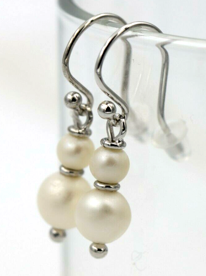 New 9ct 9k Yellow, Rose or White Gold 6mm & 8mm White Pearl With Open hooks Earrings