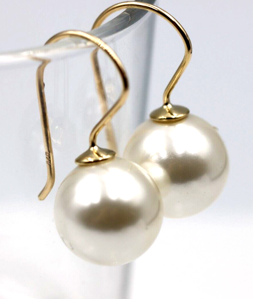 Kaedesigns New 9ct 9k Yellow, Rose or White Gold 14mm Shell Pearl Ball Drop Earrings