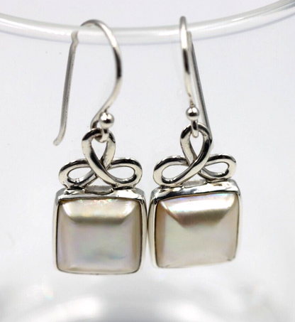 Genuine Sterling Silver 925 Celtic Swirl Mabe Pearls Earrings