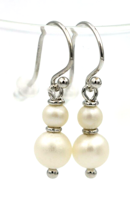 New 9ct 9k Yellow, Rose or White Gold 6mm & 8mm White Pearl With Open hooks Earrings