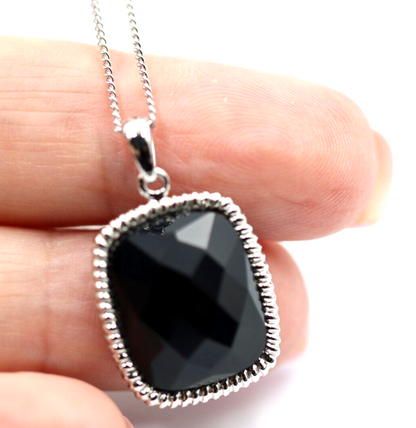 Genuine Sterling Silver 925 Cushion Cut Onyx Pendant