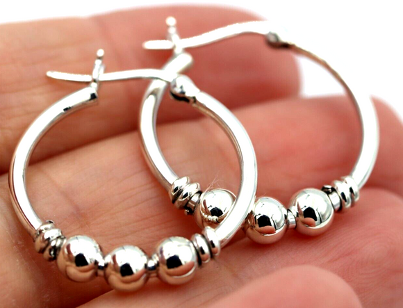 Kaedesigns, Genuine Sterling Silver 925 25mm Hoop 3 Balls Hoop Earrings