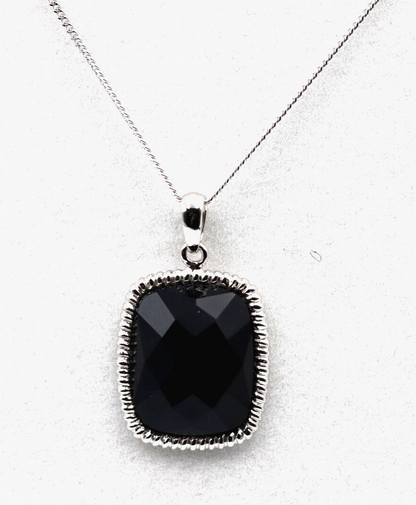 Genuine Sterling Silver 925 Cushion Cut Onyx Pendant