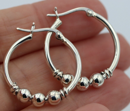 Kaedesigns, Genuine Sterling Silver 925 25mm Hoop 3 Balls Hoop Earrings