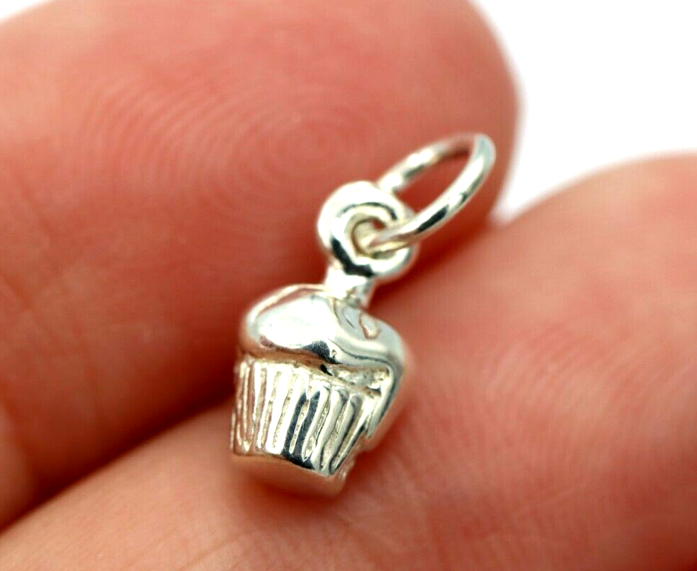 Genuine Sterling Silver Lightweight Small Cupcake Pendant / Charm