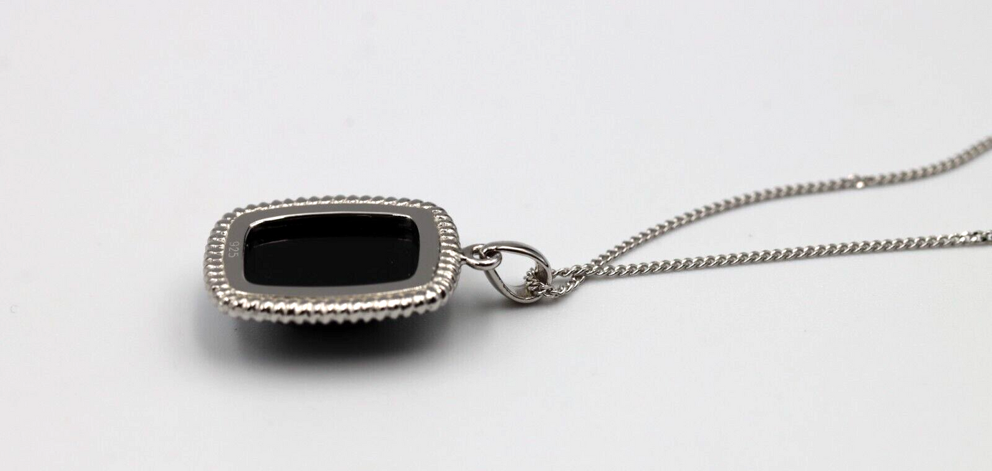 Genuine Sterling Silver 925 Cushion Cut Onyx Pendant