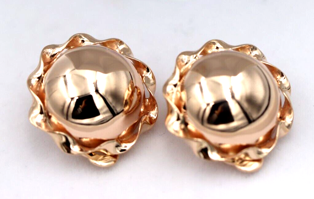 Genuine 9ct Yellow, Rose or White Gold Clip On Large 14mm Twisted Half Ball Round Earrings