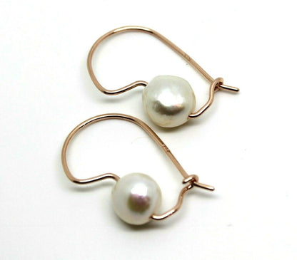 Genuine New 9ct 9k Yellow or Rose Gold 10mm White Baroque Freshwater Pearl Earrings