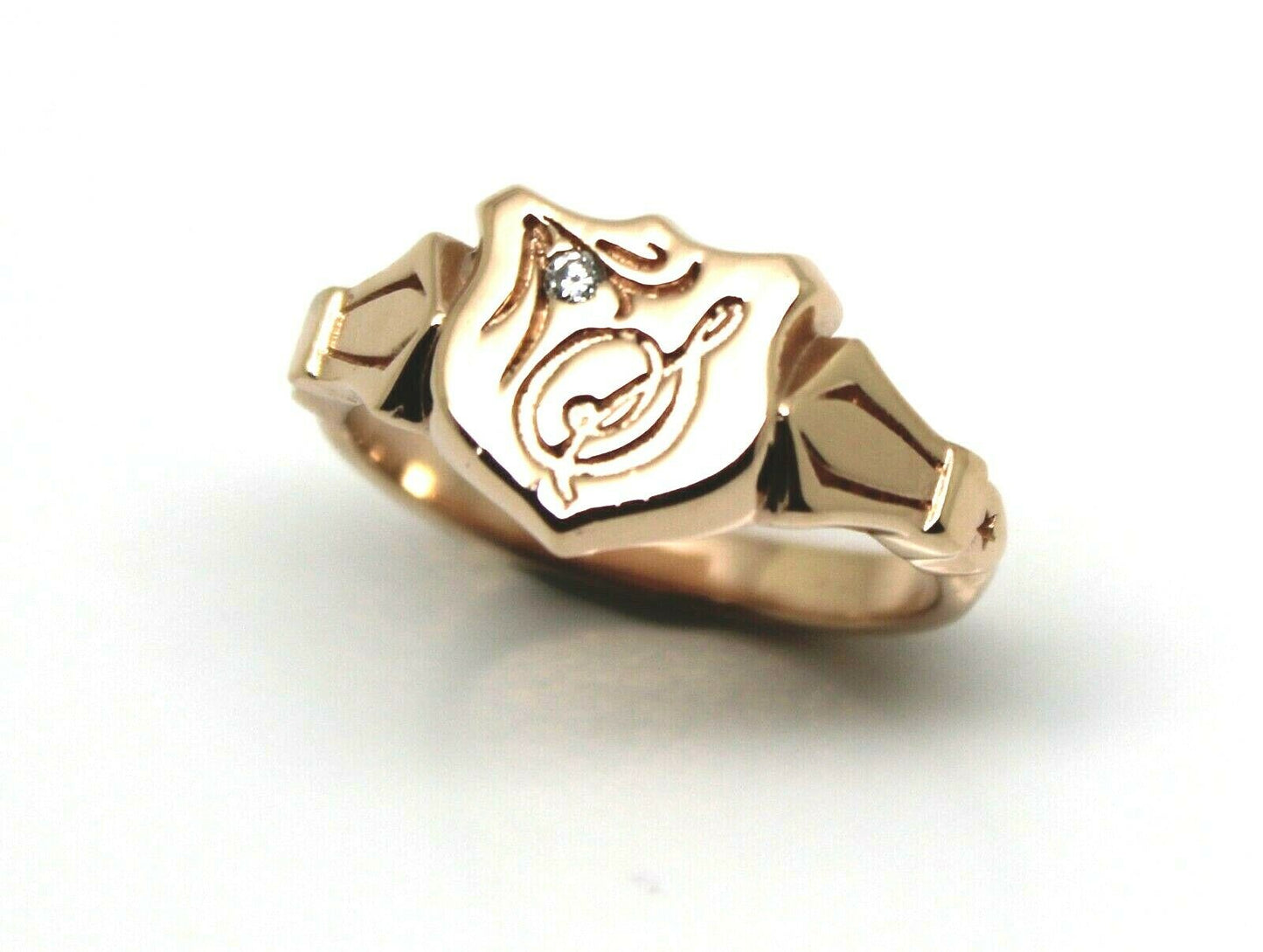 Genuine Solid 9ct 9kt Yellow, Rose or White Gold Shield Signet Ring Size T + Engraving + Diamond