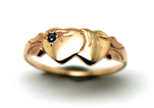 Size T 1/2 9ct 9k Yellow, Rose or White Gold Aust Blue Sapphire Double Heart Signet Ring