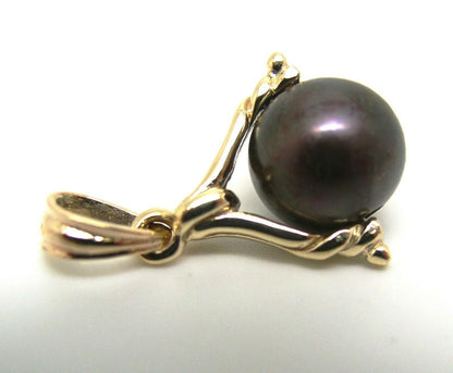 Genuine New 9ct Solid Yellow, Rose Or White Gold 10mm Black Ball Pearl Spinner Pendant