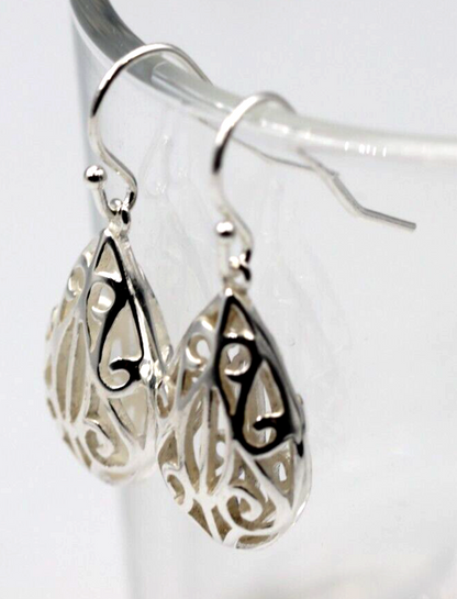 Genuine New Sterling Silver Filigree Teardrop Tear Drop Earrings