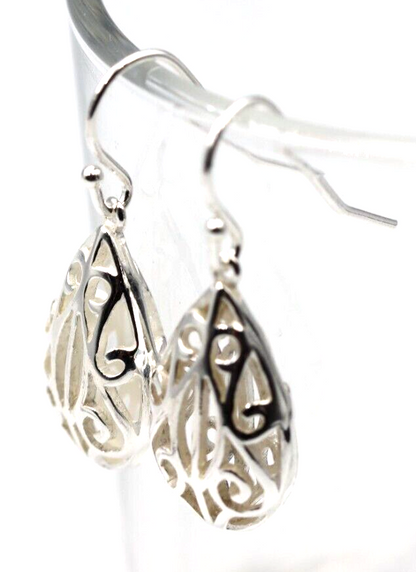 Genuine New Sterling Silver Filigree Teardrop Tear Drop Earrings