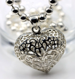 Heavy Sterling Silver Ball Necklace & Filigree Bubble Heart Pendant - Free Post