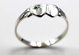 Size M - Solid New Sterling Silver Double Heart Signet Ring Emerald Set