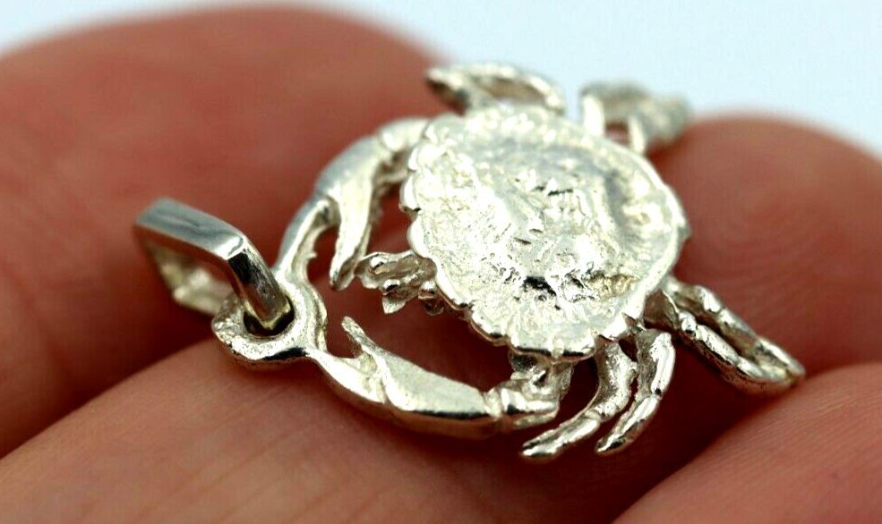 Genuine Sterling Silver 925 Solid Crab Cancer Zodiac Pendant / Charm