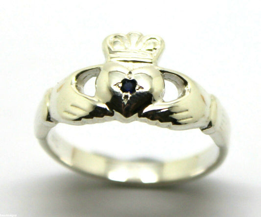 Size M Genuine New Sterling Silver Australian Sapphire Claddagh Ring